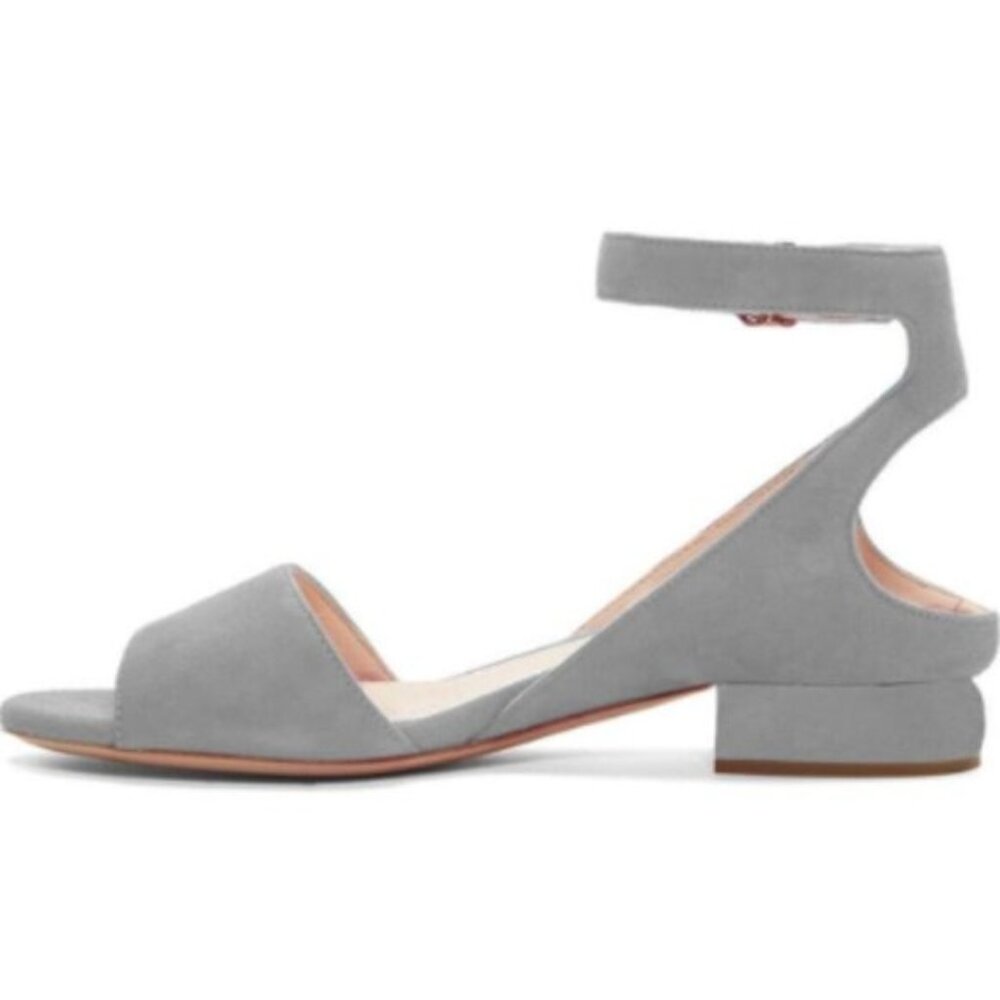 XYD Light Gray Suede Ankle-Strap Low Block Heel Sandals